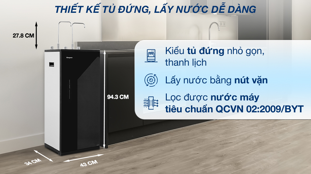 KG10A17 thiết kế tủ đứng , lấy nước dễ dàng